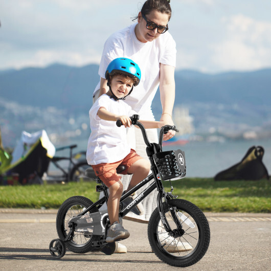 14 Inch Kids Bike with Basket and Training Wheels for Children Aged 4-5 Years Old - Color: Black - Size: 14 inches